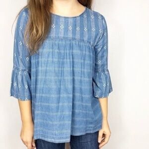 HARPER Chambray Bell Sleeve Babydoll Top | M